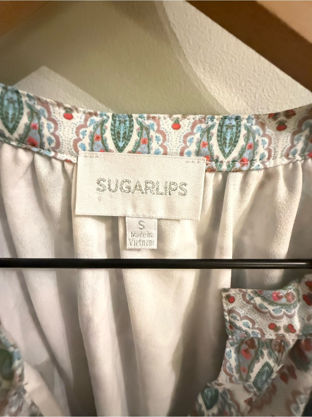 SugarLips Paisley Cotton Belted Midi Dress Size S Puff Sleeve Button Front - Picture 5 of 10
